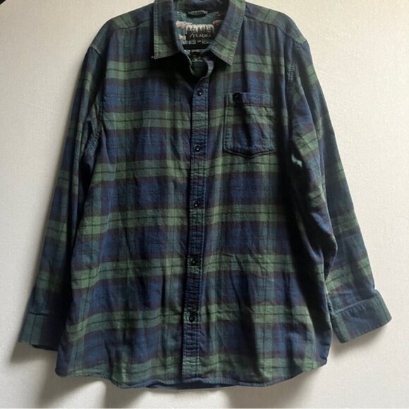 Pladra cotton green blue plaid flannel button up shirt Sz 2X - Picture 2 of 12